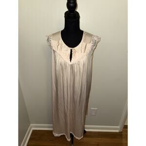 Shadowline Nightgown Pink Nylon Lace Cap Sleeve Embroidered Women's MD Floral